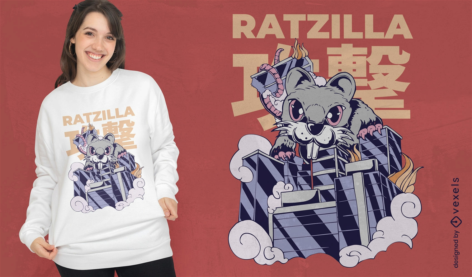 Diseño de camiseta de monstruo animal de rata gigante