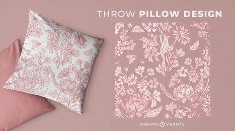 Monochrome floral throw pillow design