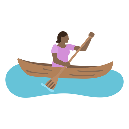 mujer, en, canoa, vista lateral