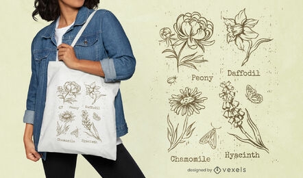 Floral vintage tote bag design