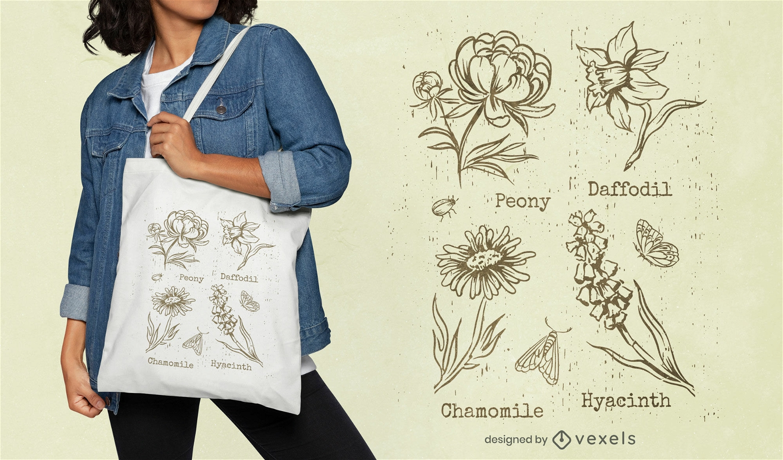Diseño de bolso tote floral vintage
