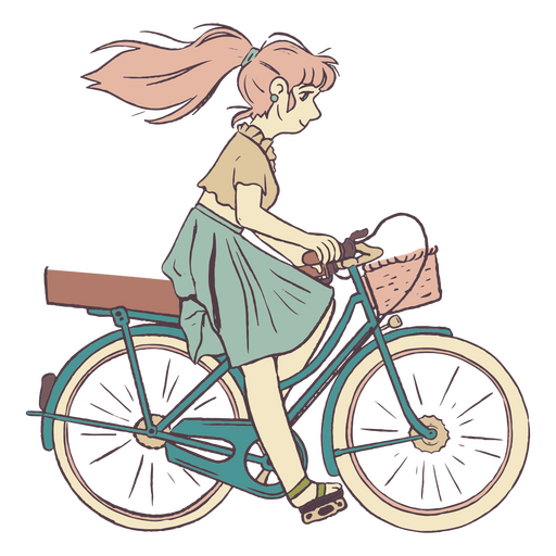 Girl character riding a bike PNG Design