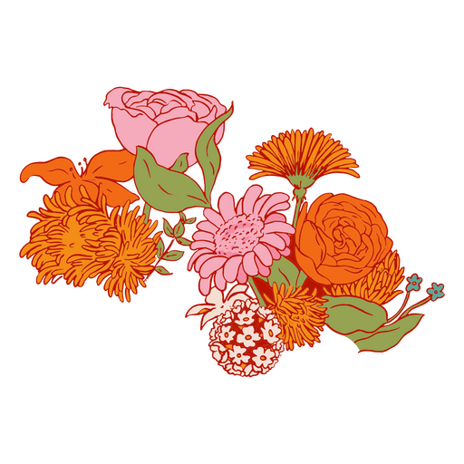 Pink and orange flowers PNG Design