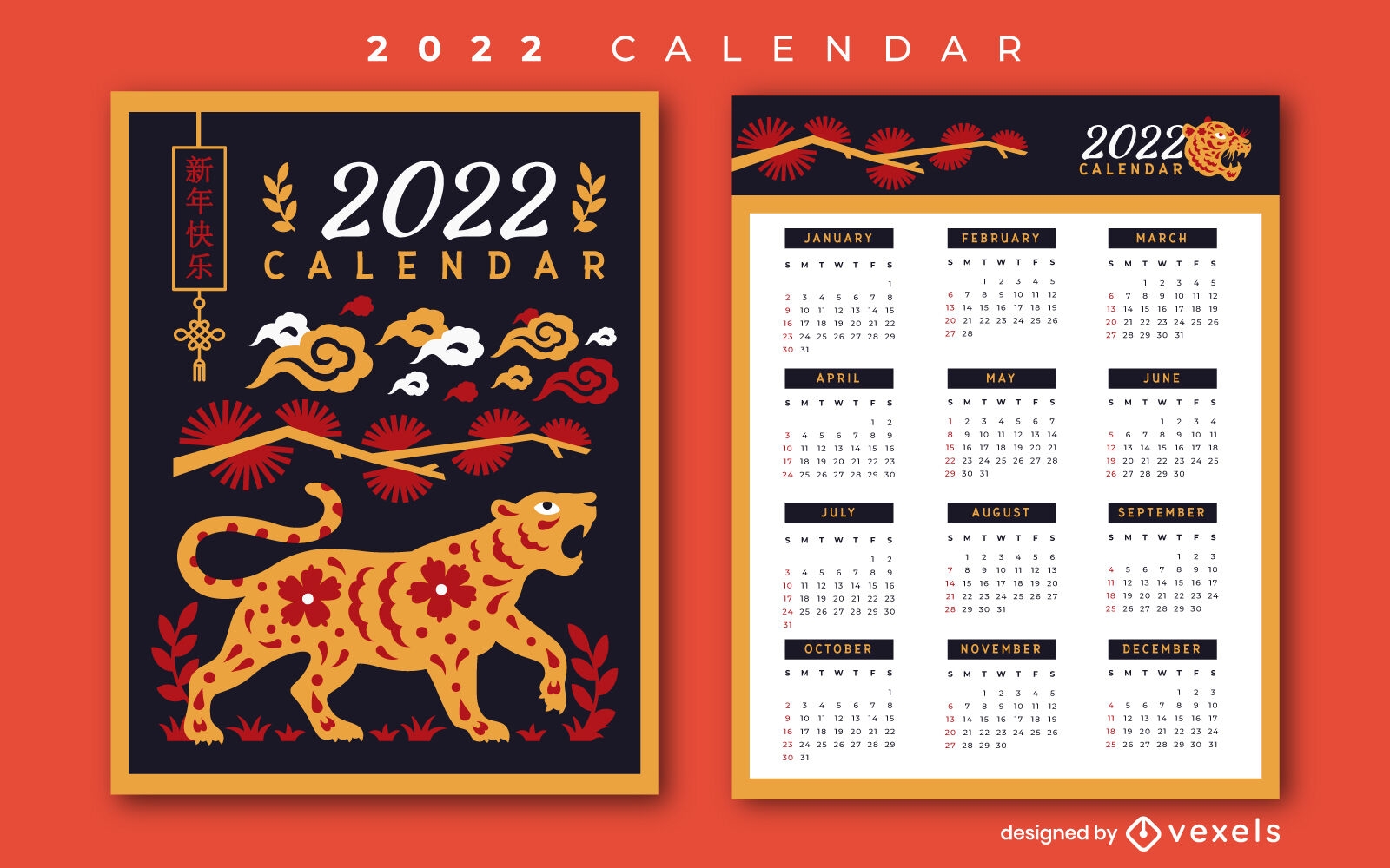 2022 calendar Year of the Tiger