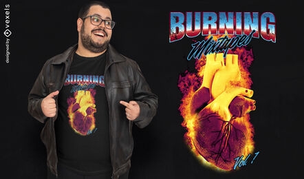 Anatomisches 3D-Herz auf Feuer-T-Shirt psd