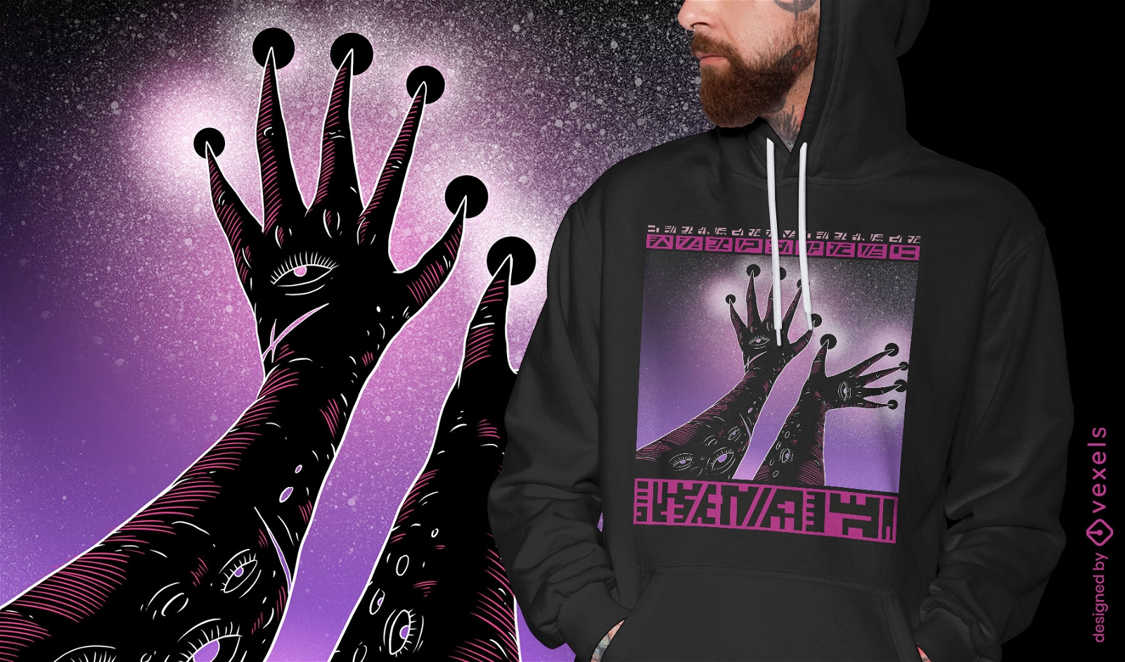Cosmic alien hand in space t-shirt design