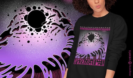 Diseño de camiseta de manos de criatura cósmica en el espacio