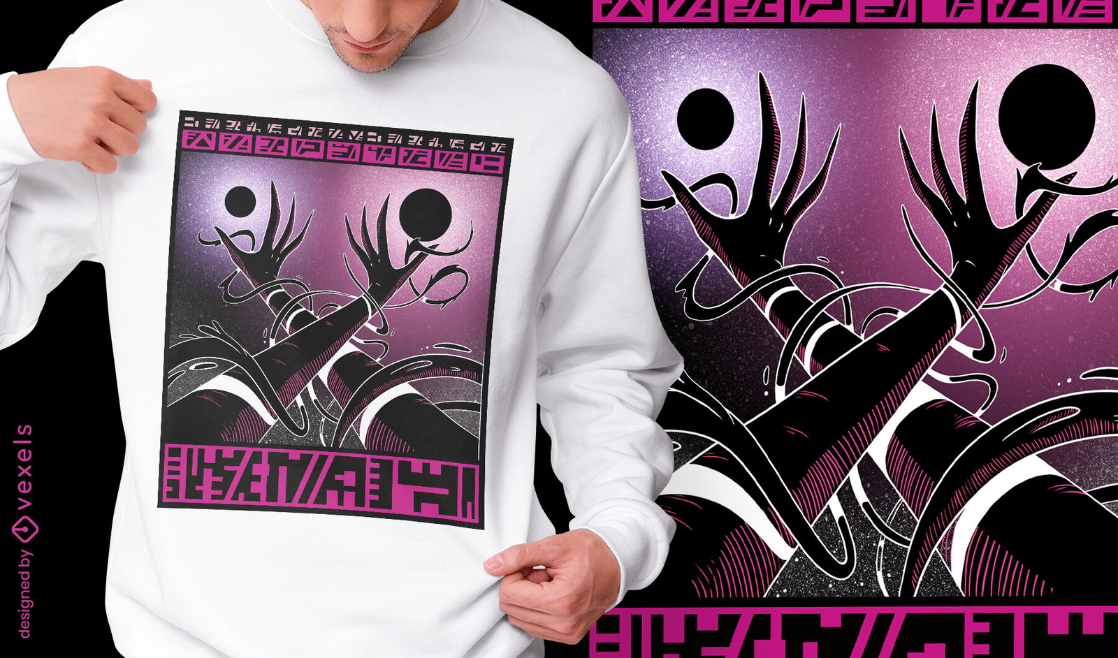 Mãos cruzadas cósmicas no design de camiseta espacial