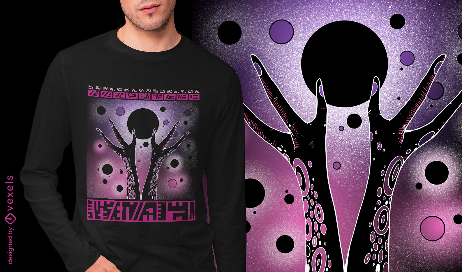 Manos alienígenas cósmicas con diseño de camiseta de planeta