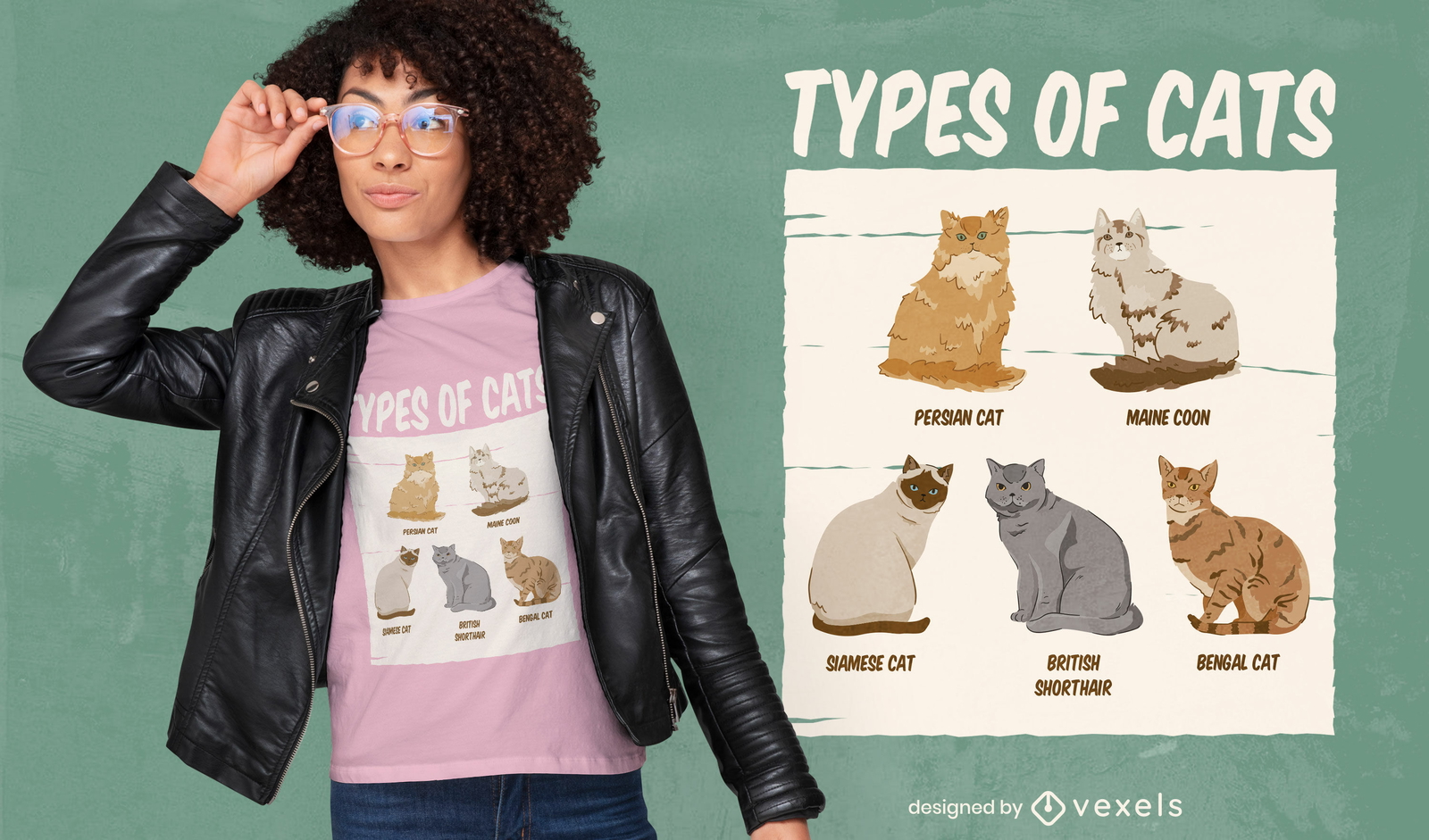 Tipos de diseño de camiseta de gatos.