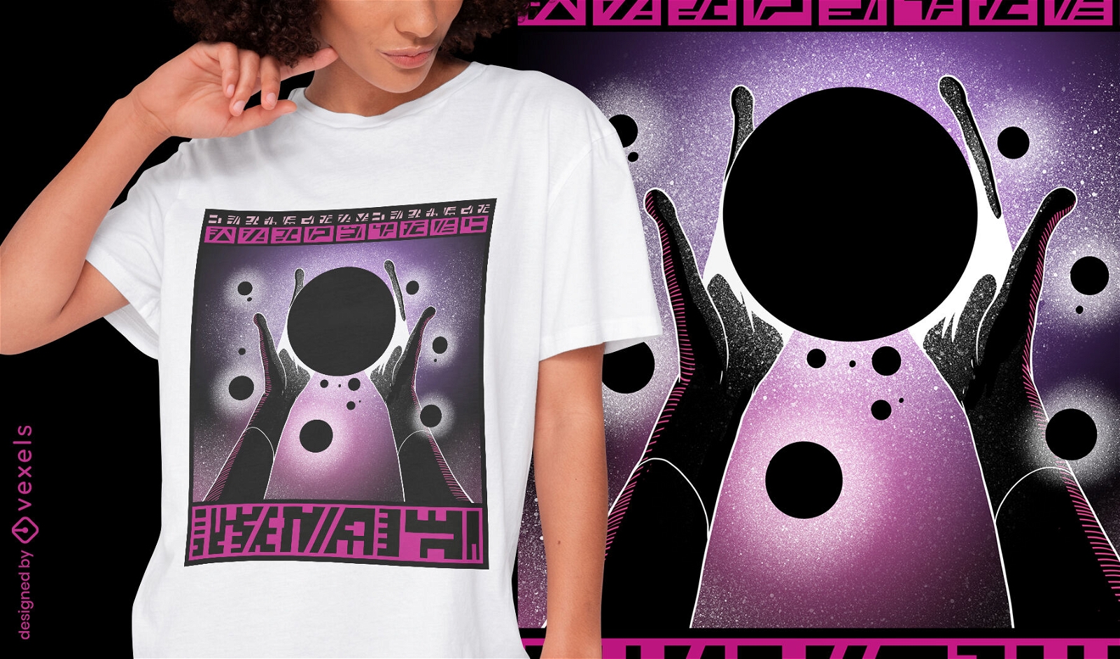 Design de camiseta de mãos alienígenas cósmicas de fantasia