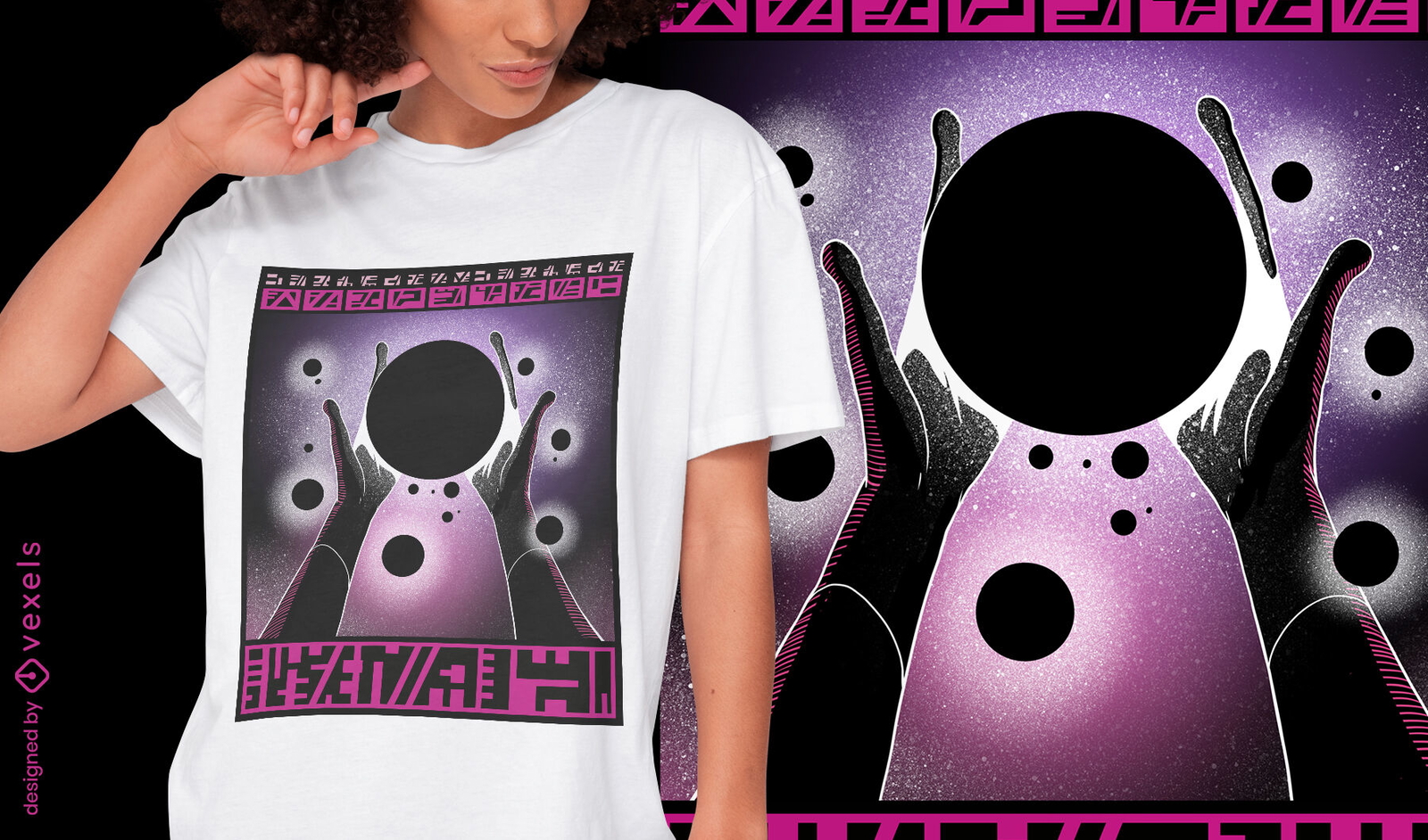 Kosmisches Alien-Hände-T-Shirt-Design der Fantasie