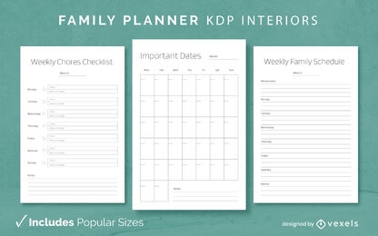 Modelo de design de diário de planejador familiar simples KDP