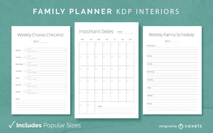 Planificador familiar simple Diseño de diario Modelo KDP