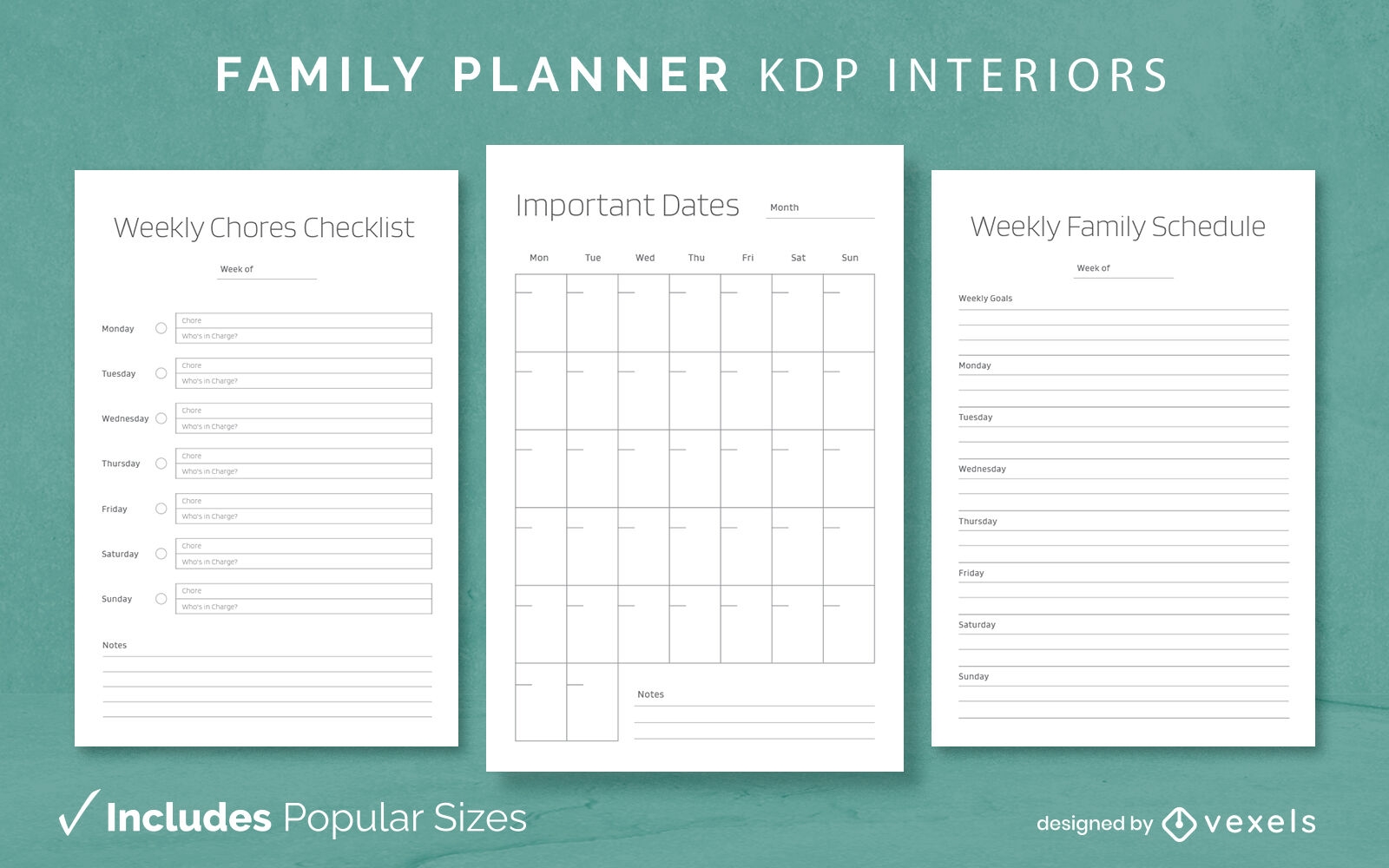 Modelo de design de diário de planejador familiar simples KDP