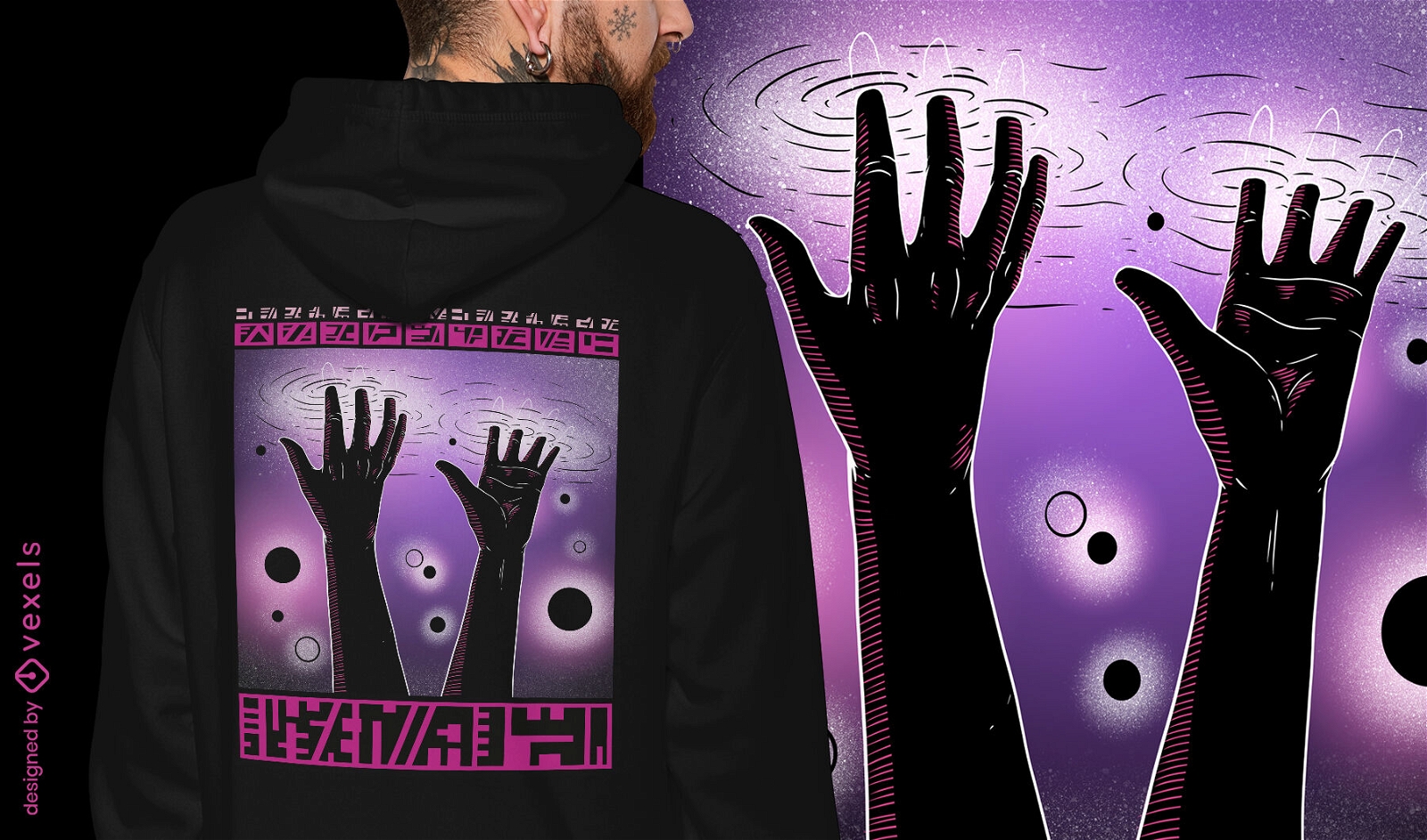 Design de camiseta de fantasia de mãos cósmicas