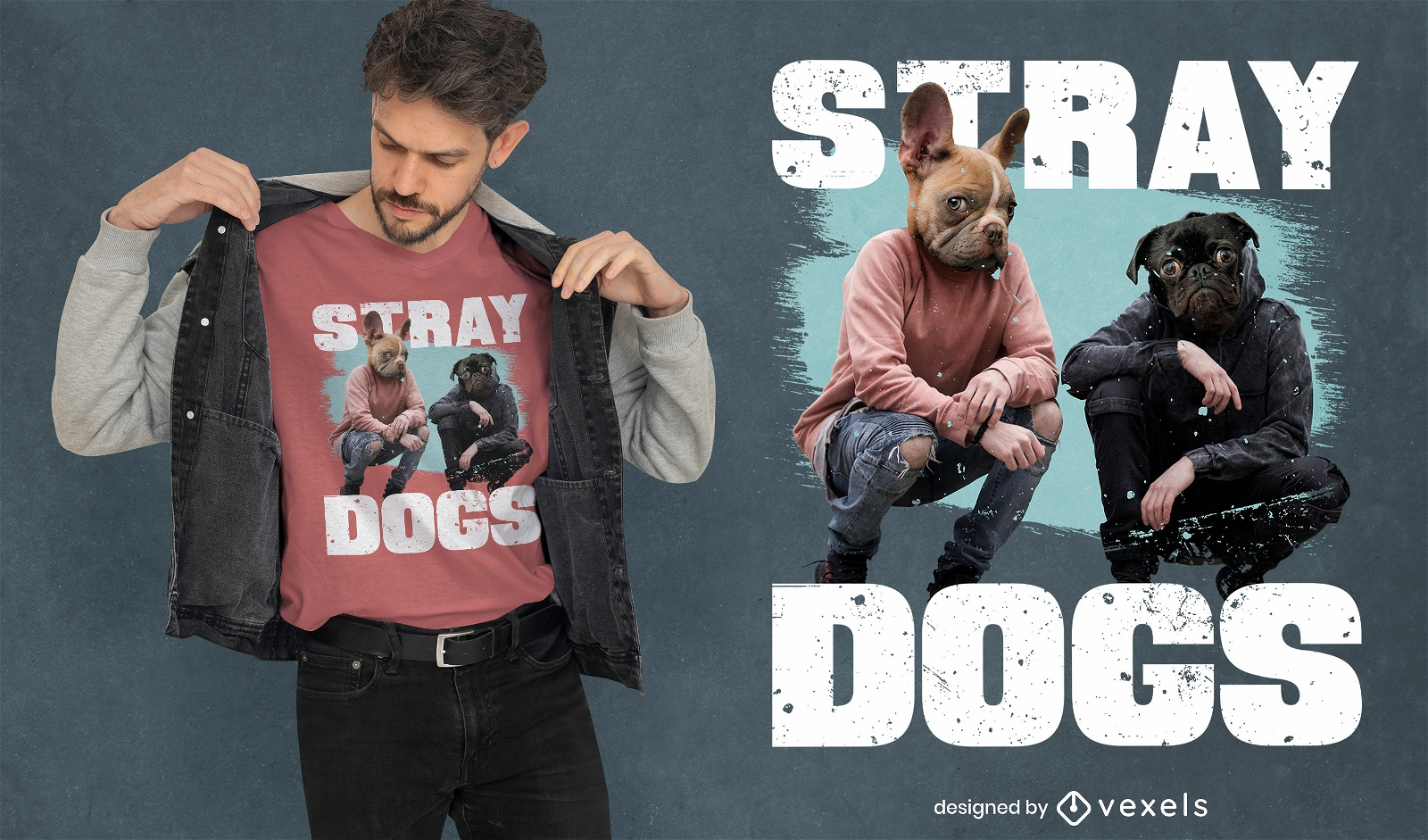 Menschen mit Hundetierköpfen T-Shirt PSD