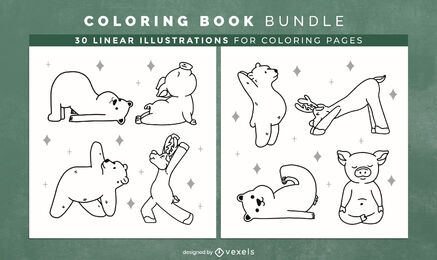 Lindos animales de yoga para colorear páginas de diseño de libros