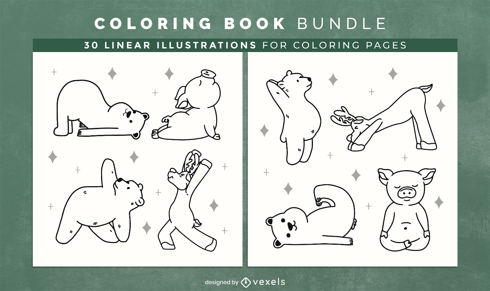 P?ginas de design de livro de colorir de animais de ioga fofos