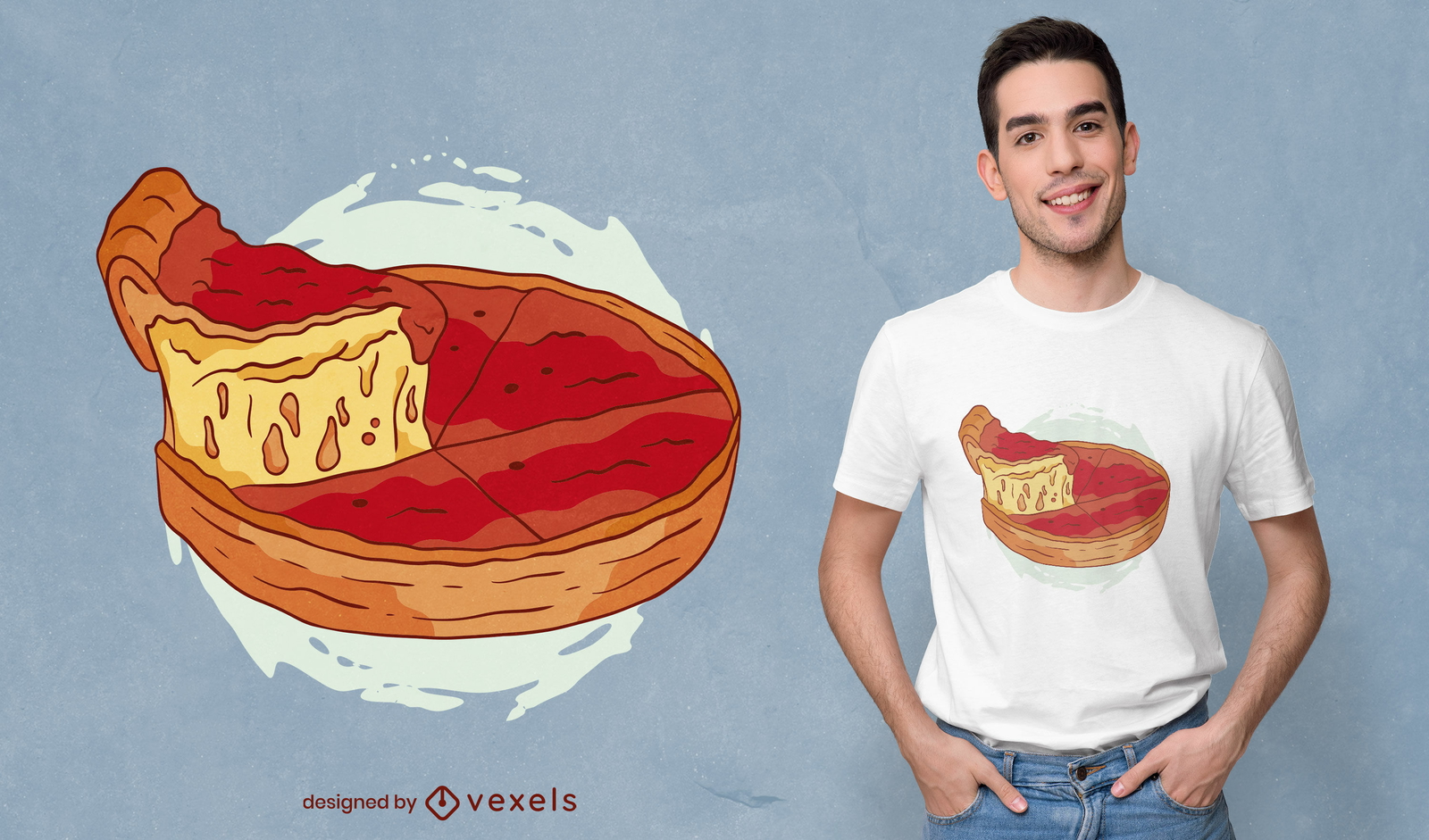 Diseño de camiseta de pizza de plato hondo.