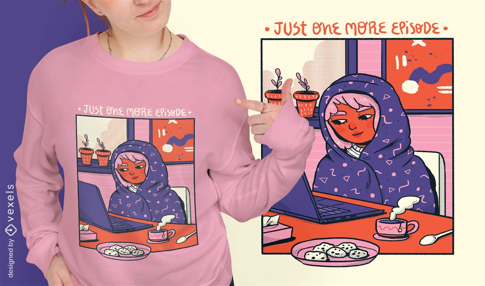 Girl with blanket cozy comic t-shirt design