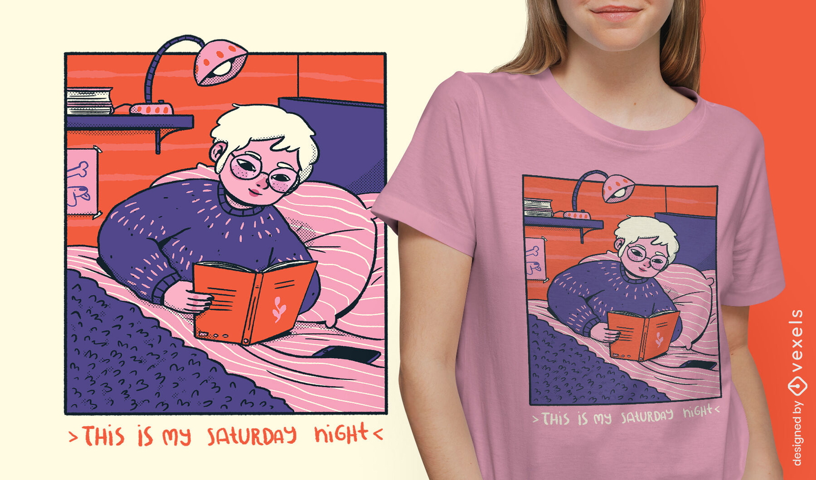 Mädchenlesebuch gemütliches Comic-T-Shirt-Design