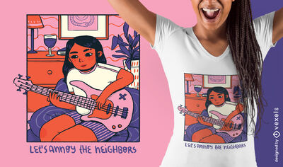 Girl Playing Bass Cozy Comic T-shirt Design PSD Editable Template