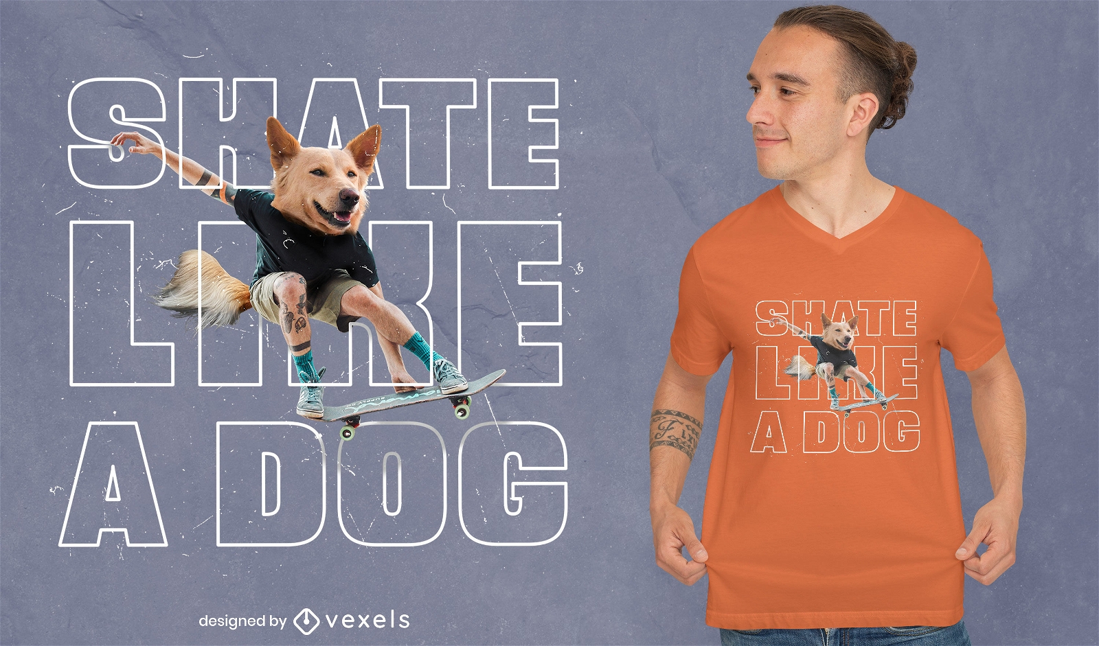 Person mit Hundekopf-Skateboard-T-Shirt psd