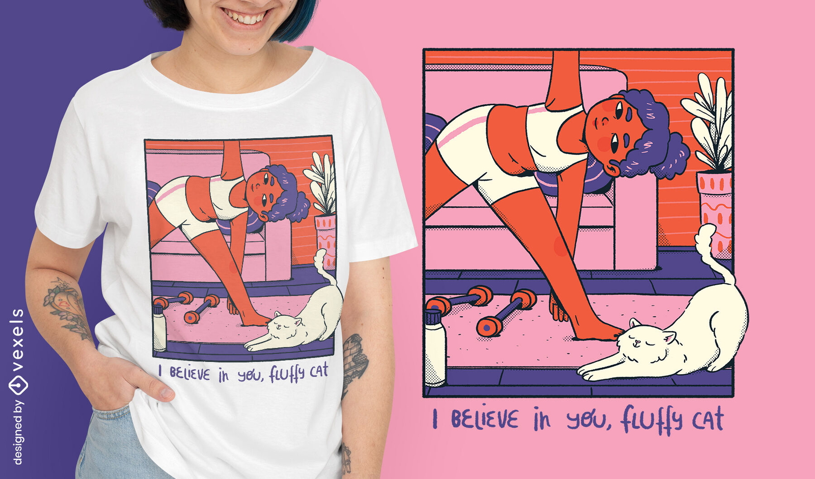 Mädchen tun Yoga gemütliches Comic-T-Shirt-Design