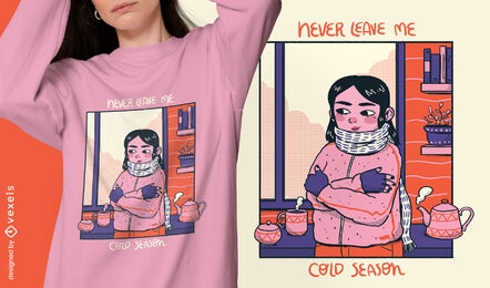 Chica en ropa de invierno acogedor diseño de camiseta cómica