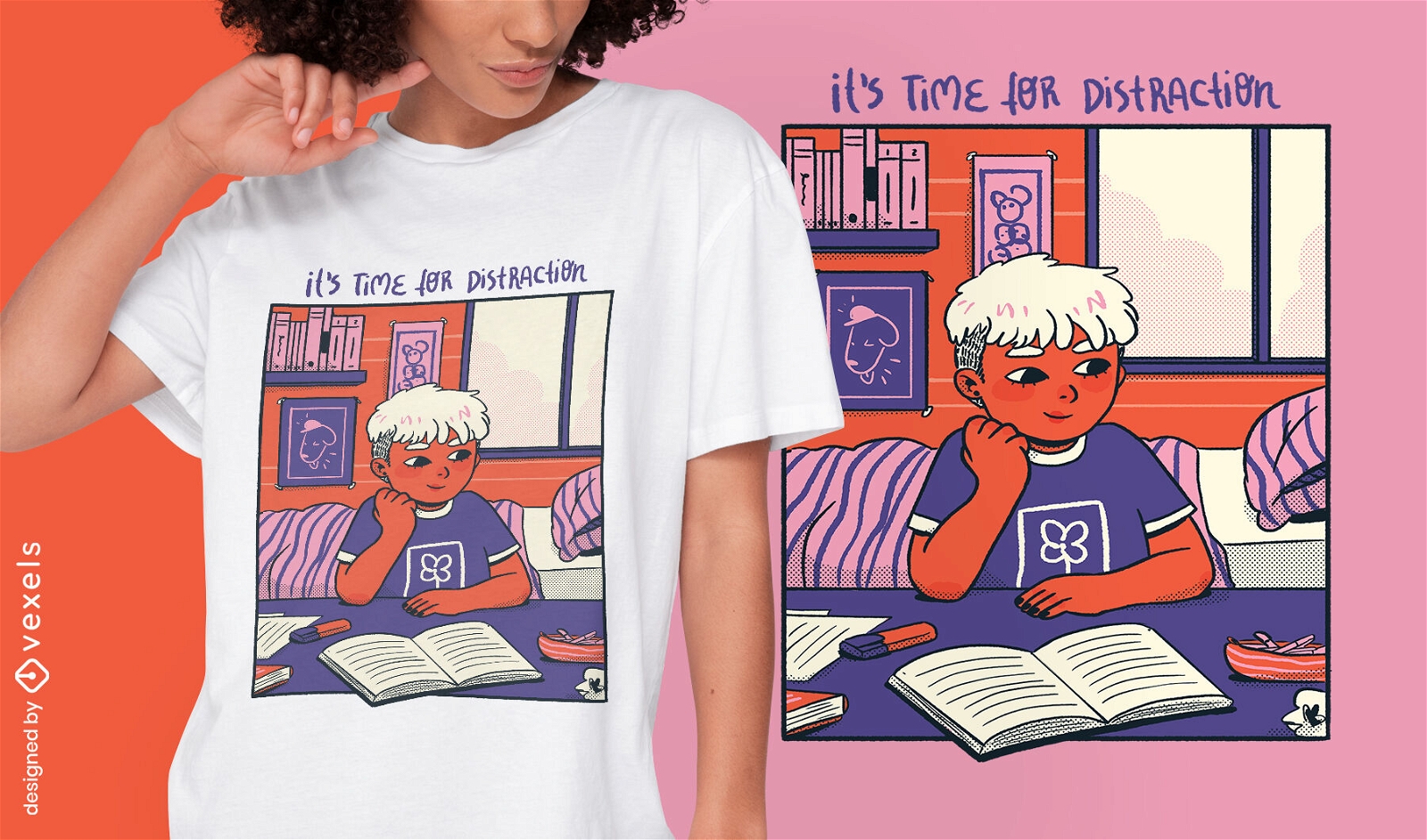 Girl studying cozy comic t-shirt design