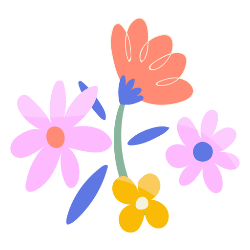 Bunte flache Blumen PNG-Design