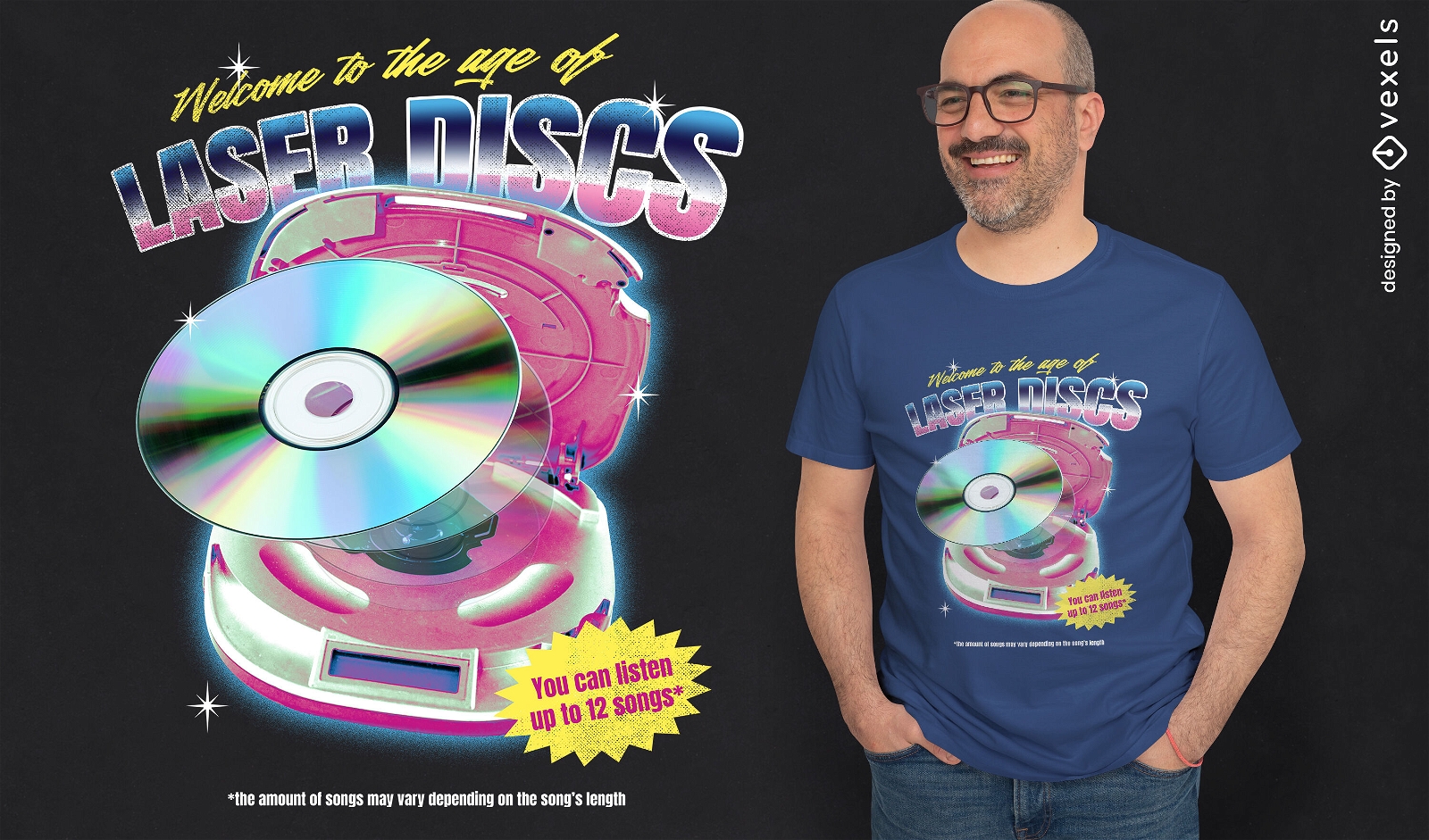 Design de camiseta de discos a laser dos anos 90