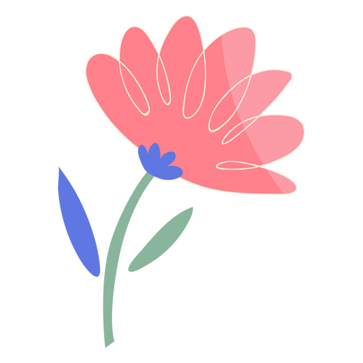 Rosa Blume mit blauen Blättern PNG-Design