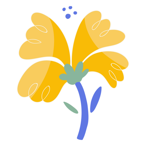 Flor amarela com folhas azuis Desenho PNG