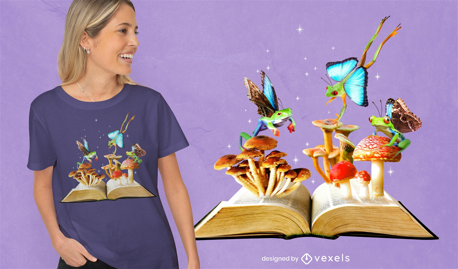 Diseño de camiseta de libro de hongos.