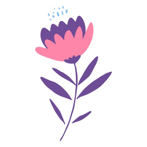 Flor plana morada y rosa. Diseño PNG