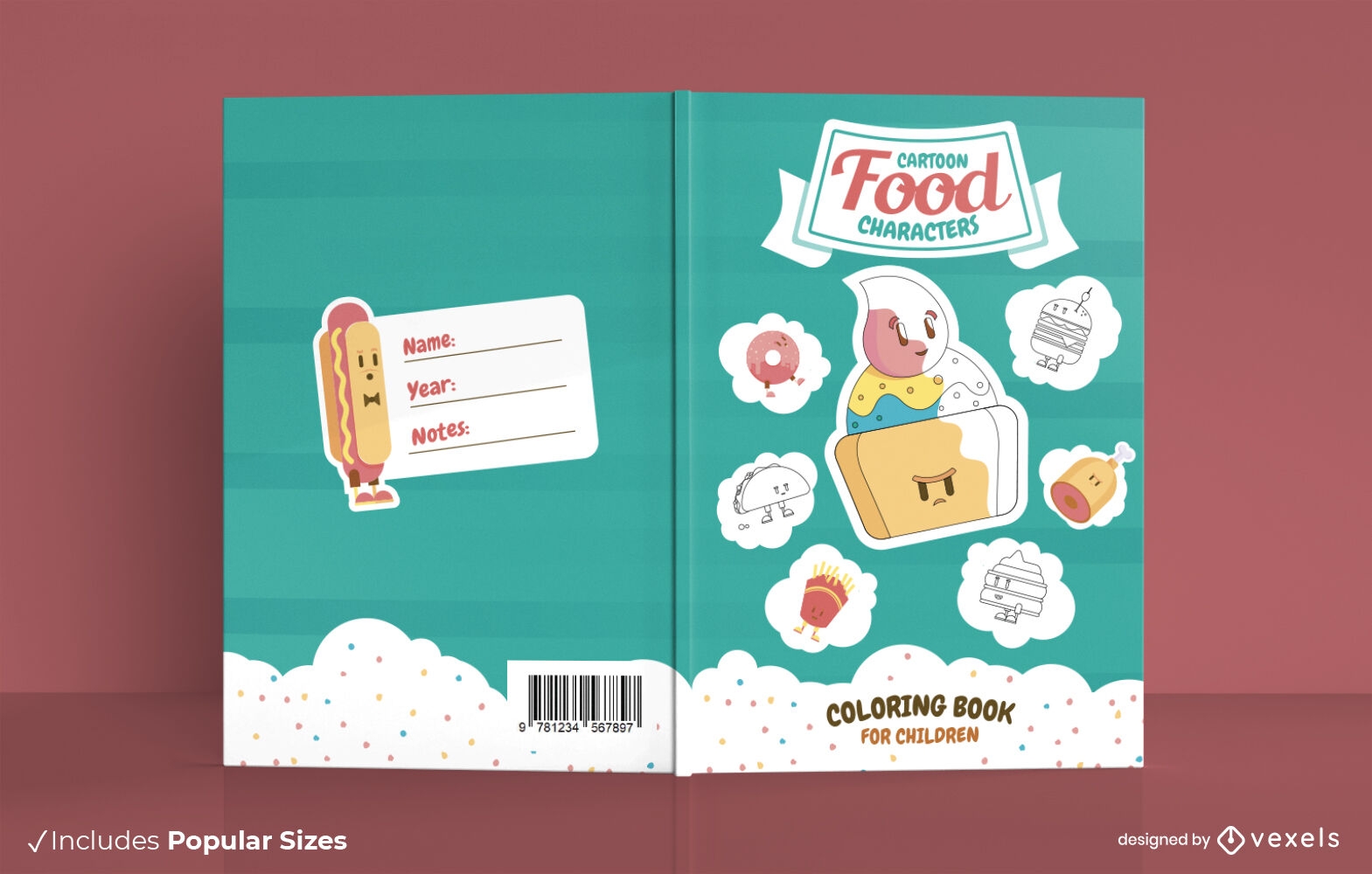 Design de capa de livro de personagens de comida de desenho animado
