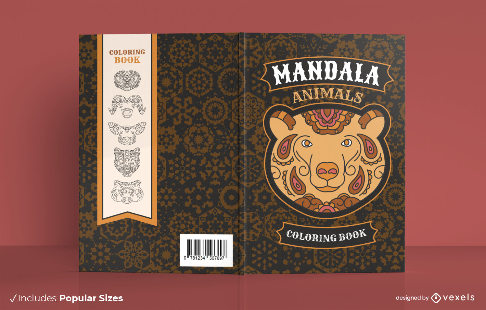 Diseño de portada de libro de animales mandala