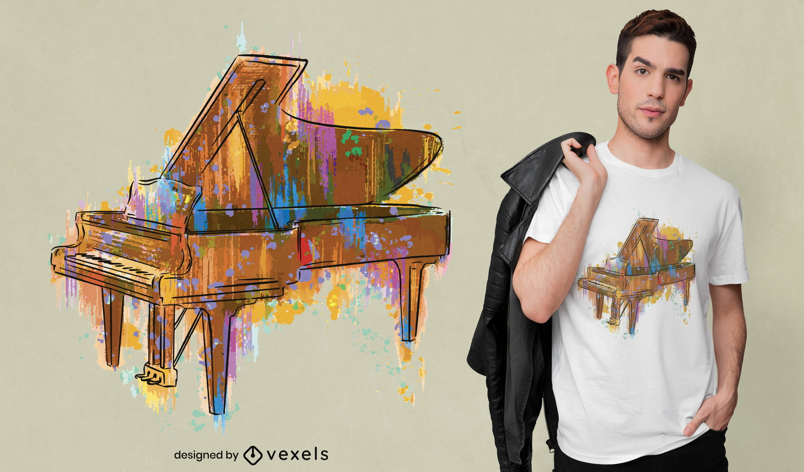 Diseño colorido de camiseta de piano.