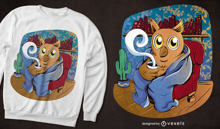 T-Shirt Design mit trinkendem Kaffee der Eule