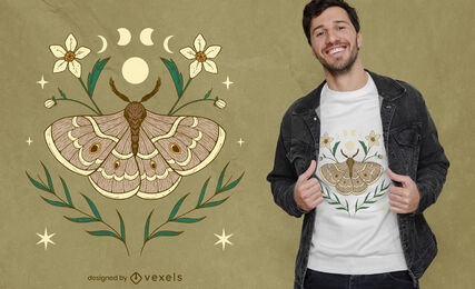 Design de camiseta de mariposa e flores