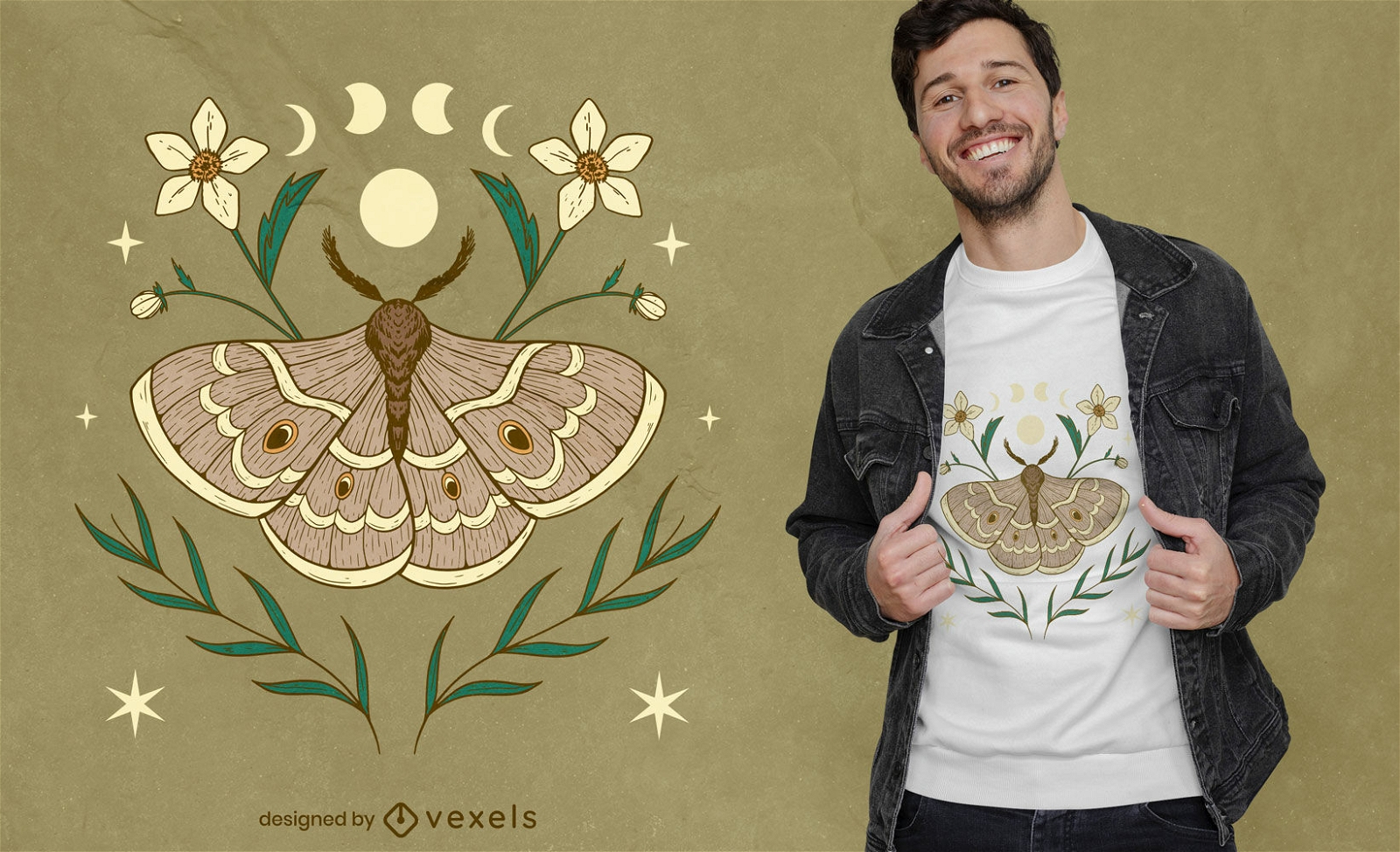 Motten- und Blumen-T-Shirt-Design