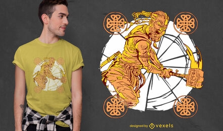 Guerreiro viking com design de camiseta de martelo