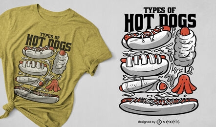 Tipos de diseño de camiseta de perritos calientes.