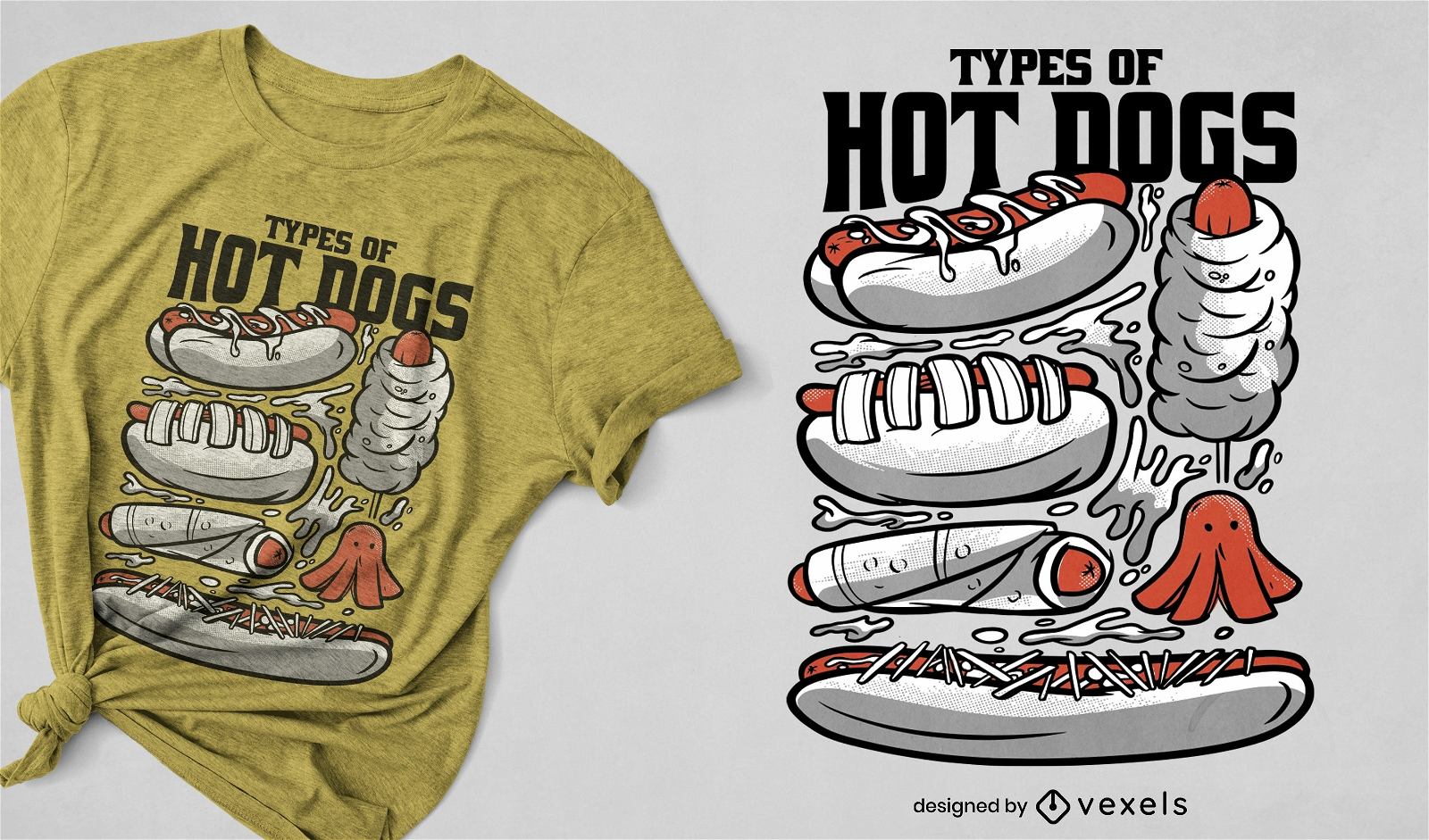 Arten von Hot Dogs T-Shirt-Design