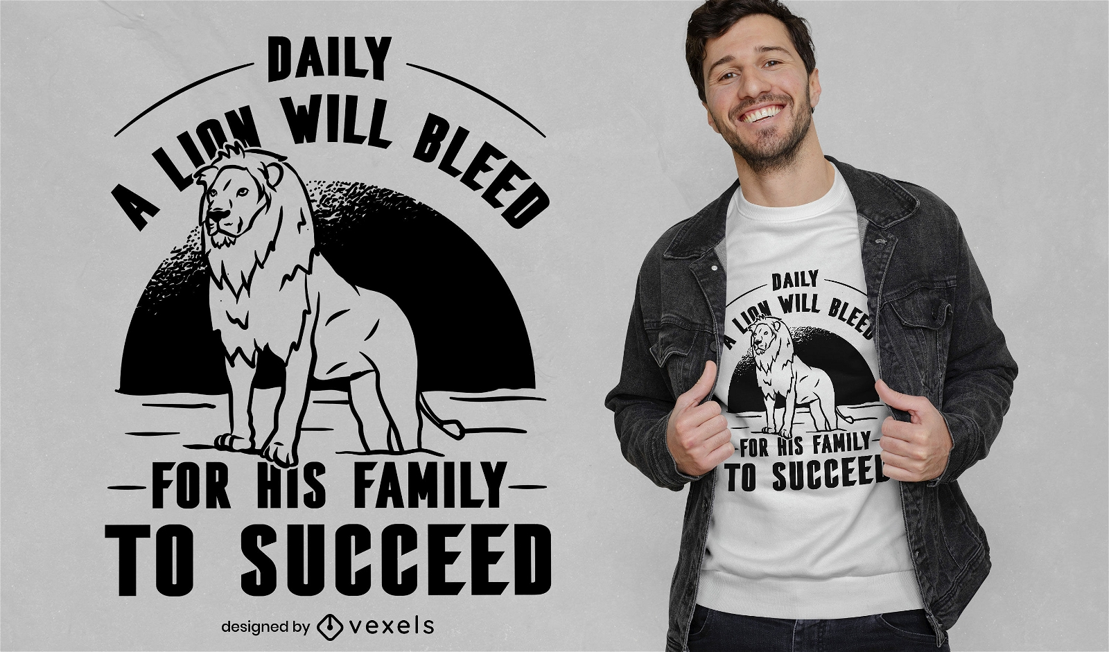 Design de camiseta com citação da família do leão