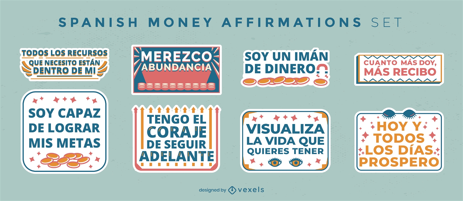 Spanish money affirmation quote set