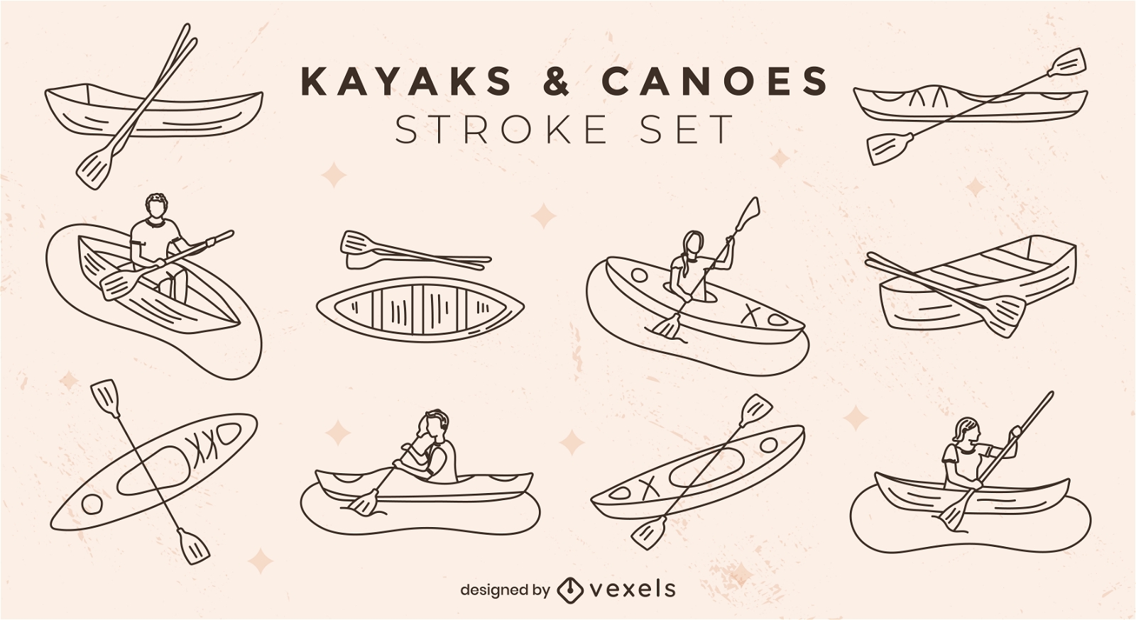 Conjunto de trazos de kayaks y canoas.