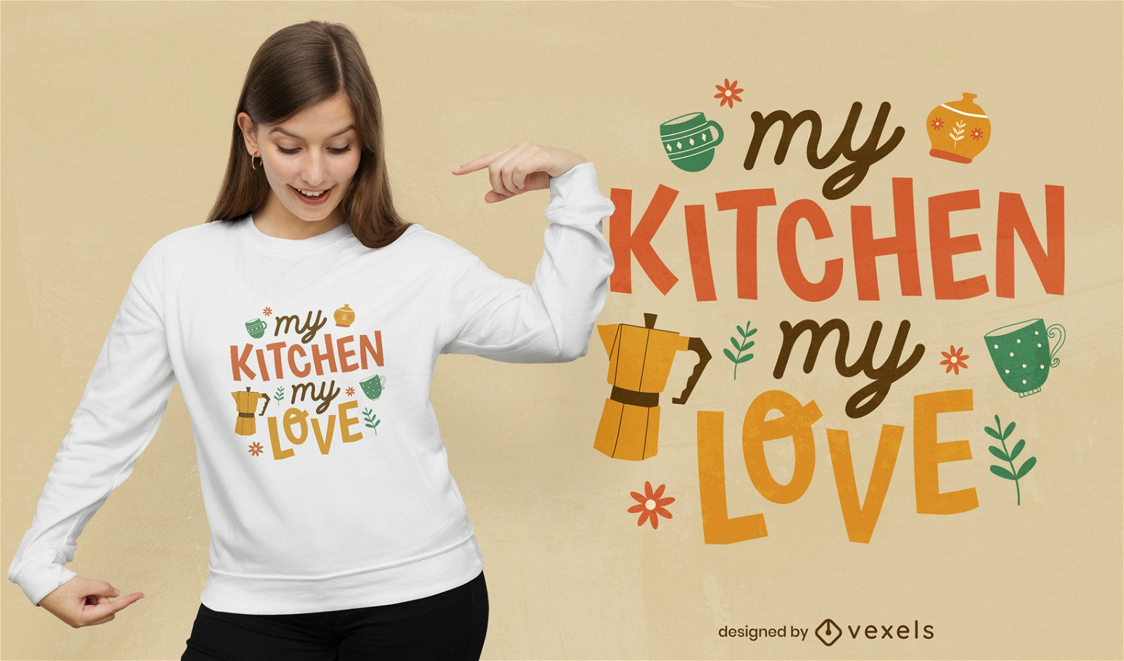 Design de camiseta de citação de amor de cozinha